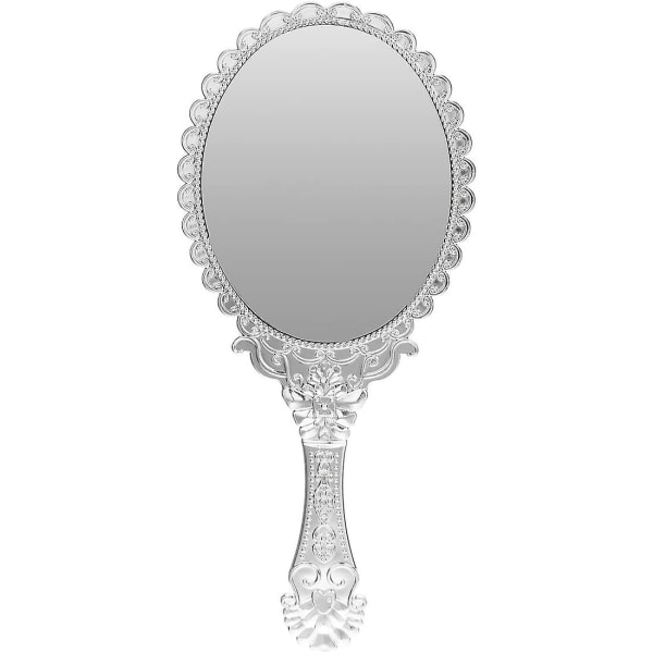 Vintage præget ovale blomster makeup spejl håndspejle sølv kosmetik