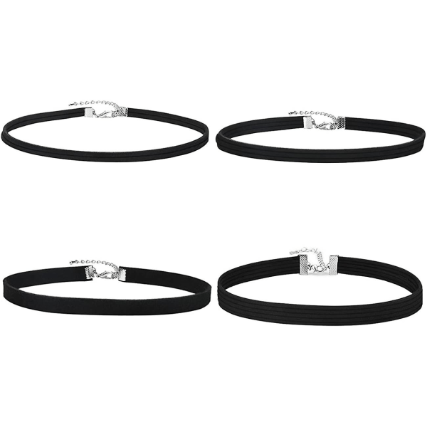 Sorte Halskæder til Lmell Kvinder Piger Klassisk Stræk Fløjl Tattoo Chokers, 4 Stykker Gave