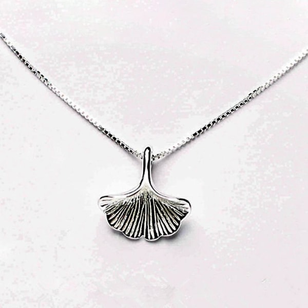 Damemote 925 sterling sølv smykker Ginkgo Biloba bladanheng kort 40 cm halskjede gave