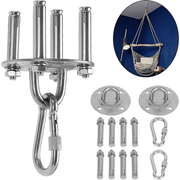 2 Sets 400kg Capacity Steel Ceiling Hook, Hammock Hook, Swing Hook (with Carabiner And 4 Screws) For Hammock Hanging Chair Indoor Swing Yoga Lamp