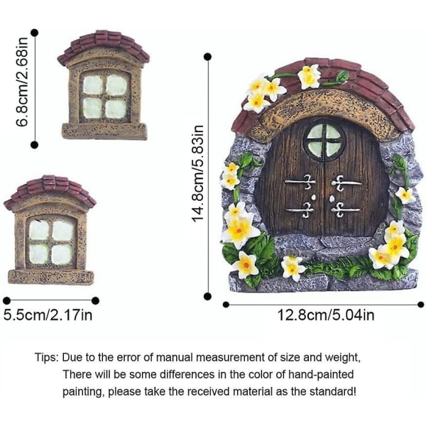 Fe-Dør og Vinduer Træ Dekorationer Gløder I Mørke Udendørs Have Træ Statuer Miniature Fe