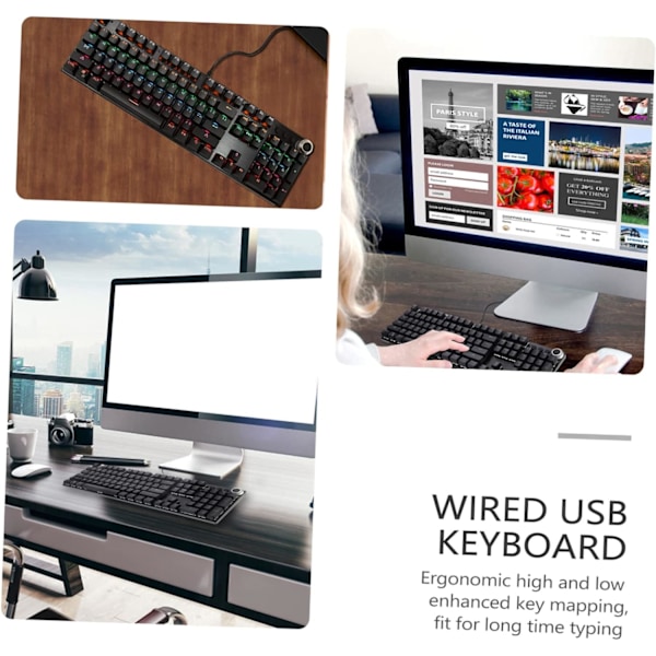 Ergonomiskt tangentbord Ergonomiskt RGB-bakgrundsbelyst mekaniskt speltangentbord 104 tangenter Trådbundet USB-speldator tangentbord