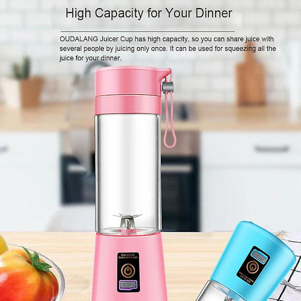 400ml Bærbar USB Elektrisk Fruktjuiceblender Smoothie Maker Shakerflaske (Blå Sjø) light green