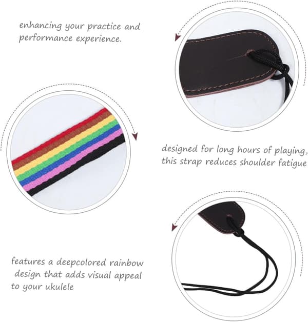 Justerbar Ukulele-stropp med stilig dypfarget regnbuestoff og PU-materiale