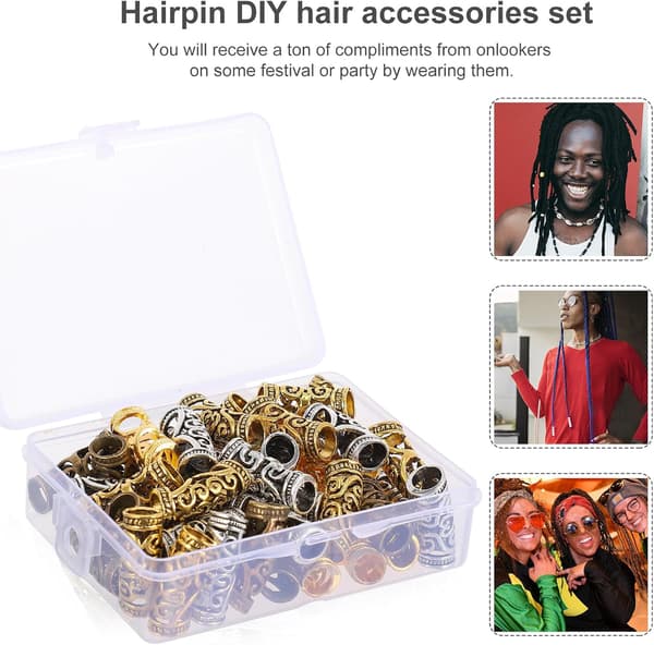 48 stk. hule dreadlocks-hårsett i legering, dekorative DIY-hårperler