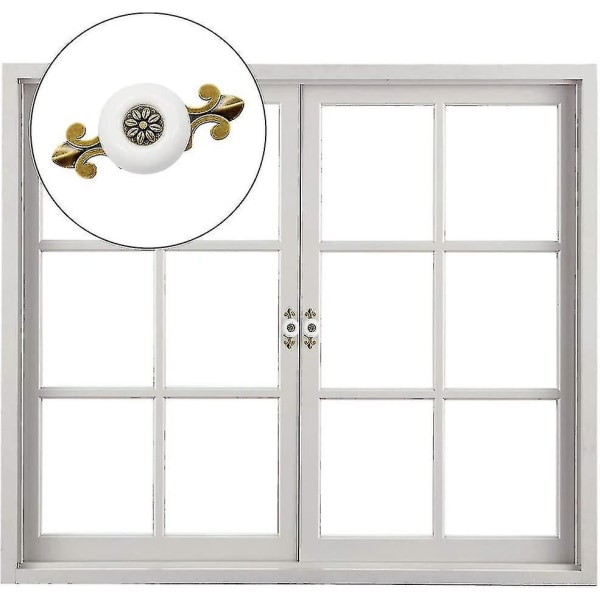4 stk Vintage keramiske dørknopper Messing Klassiske dørhåndtag Hvidt trækhåndtag Brugt til skabsskuffe skab Garderobeskabskommode