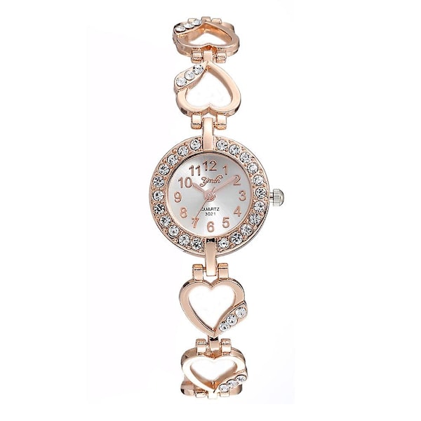 Naisten Alloy Set -kello, naisten rannekoru, pitsiranneke, persikanvärinen sydännauha, kvartsikello Rose gold