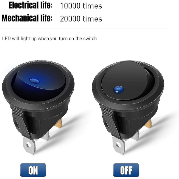 10 st Ljusströmbrytare 12V LED Växelströmbrytare 12V 3-läges Låsande SPST-brytare Rund Knapp för Bil Båt Hushållsapparater, Med 5 Färger - yuhao
