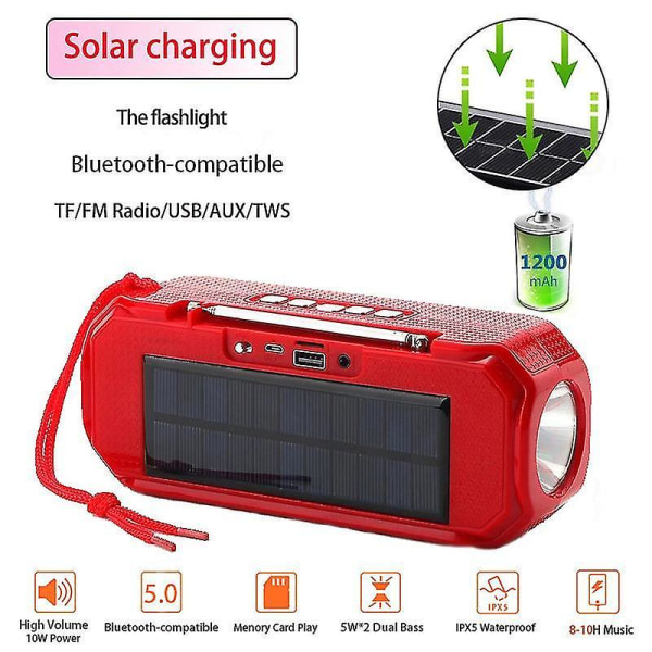 Portabel Bluetooth-högtalare med solladdning, TWS-radio