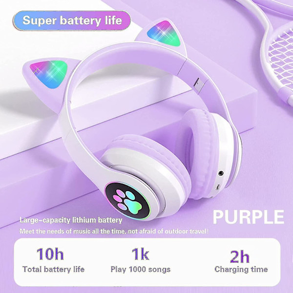 Taitettavat Bluetooth-kuulokkeet, kissan korvien LED-valot, langattomat lasten kuulokkeet, 10 tunnin toistonaika, lapsille