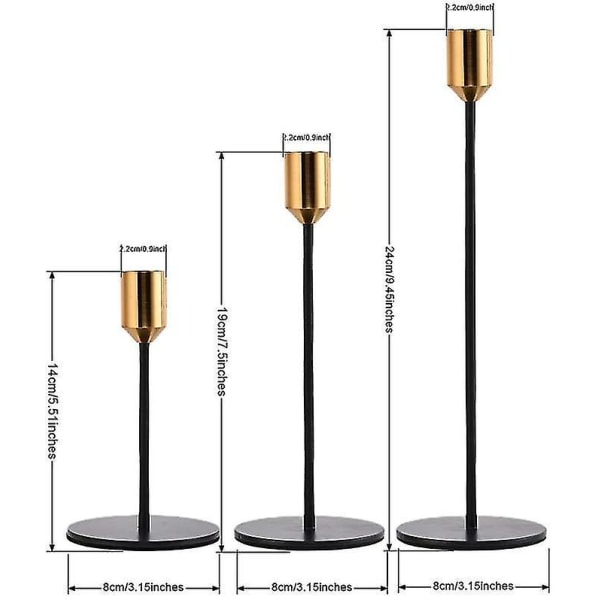 Guld lysestageholder Sæt med 3 metal høj lysestage