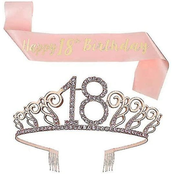 Rosegull 18-årsdagskrone Sett Tiara & Sash