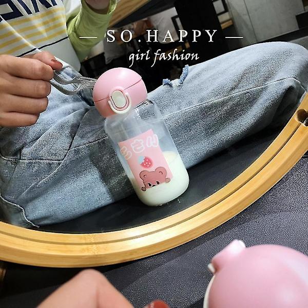 Kawaii Bjørn Glass Vannflasker Tegneseriekopp Straw Rosa