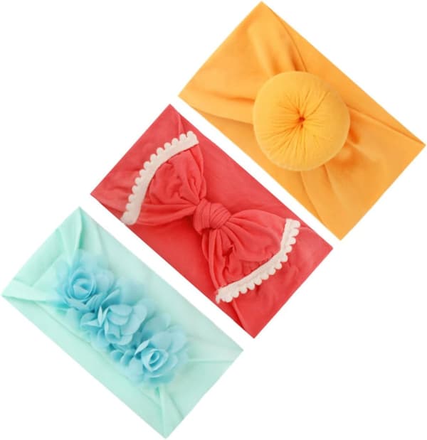 3 stk. elastisk pandebåndssæt til drenge og piger, hårbånd til piger, sløjfe, chiffonblomst, doughnut til fester