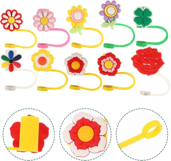 10 st återanvändbara dekorativa blomlock Lättviktsdrickskydd med bra tätning