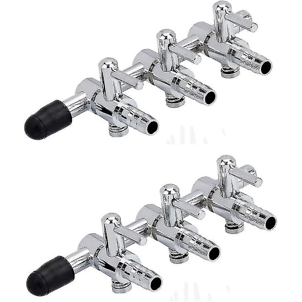 2 stk. 3-vejs Akvarium Krom Metal Række Manifold Luftledning Kontrolventil Luft Hane Luftfordeler