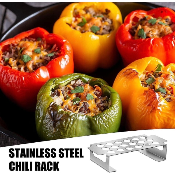 Jalapeno Grillstativ i Rustfritt Stål Grillholder Med Kjernefjernerverktøy 18 Hull Rustfritt Stål Popper Holder For Tilberedning Av Pepper Kyllinglår Vinger Chilli Rack