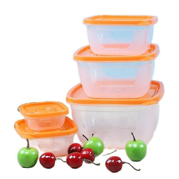 5-pack Plastlunchlåda Bärbar Skål Matförsegling Låda Orange