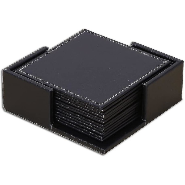 Set Of 6 Black Leather Coasters