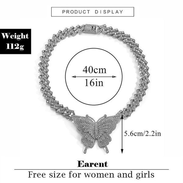 Tyk Krystal Choker Halskæde Butterfly Vedhæng Halskæder Cuban Link Kæde Glitrende Rhinesten Smykke