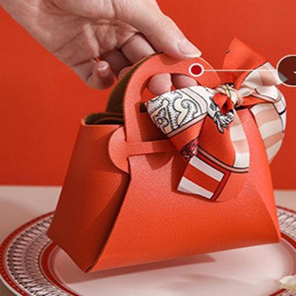 Gavepose med chokoladekonfekt til fest, bryllupskonfektæske Læder tom æske Gaveæske Emballage Kreativ bryllupsgave Bryllupspose Håndholdt Alt-i-én-pose (orange