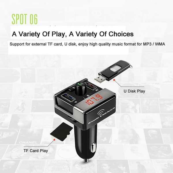 A7 Sikkerhedsbils Digital Display Bluetooth MP3 Afspiller