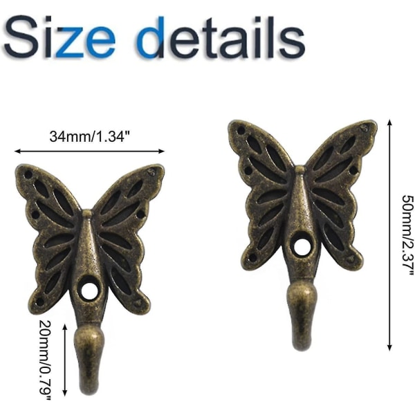 Vægmonterede kroge, sommerfugle vægkroge Heavy Duty Vintage enkelt bøjle med sommerfugledesign