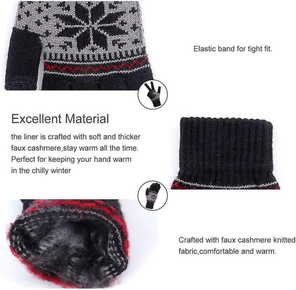 Dame Strikket Handsker Touchscreen Vinter Sneblomst Tryk Varme Vanter Unisex