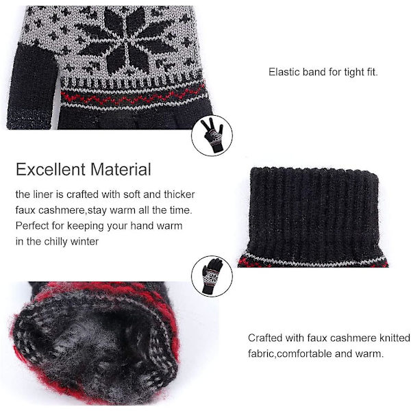 Vinterhandskar för kvinnor, stickade, pekskärm, snöblommönster, varma, unisex