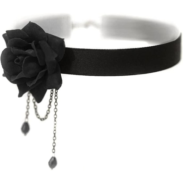 Elegant Retro Rose Flower Nyckelbenskedja Nyckelbenshalsband Gothic Lolita Black Lmell Present
