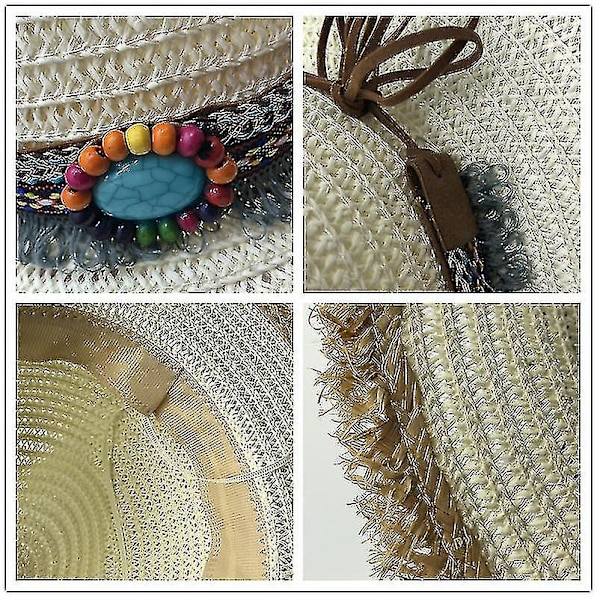Evago Panamahattar Dam Kvinna Sommar Raffia Solhatt Man Kvinna Khaki Halm Smaragd Dekorera 2020 Ny Mode Män Jazzhatt beige