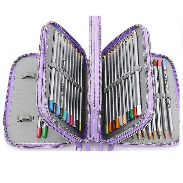 Fack Case Handy 4-lagers blixtlås Färgad pennhållarväska Stor kapacitet 72 fack för (1st, rosa färg)
