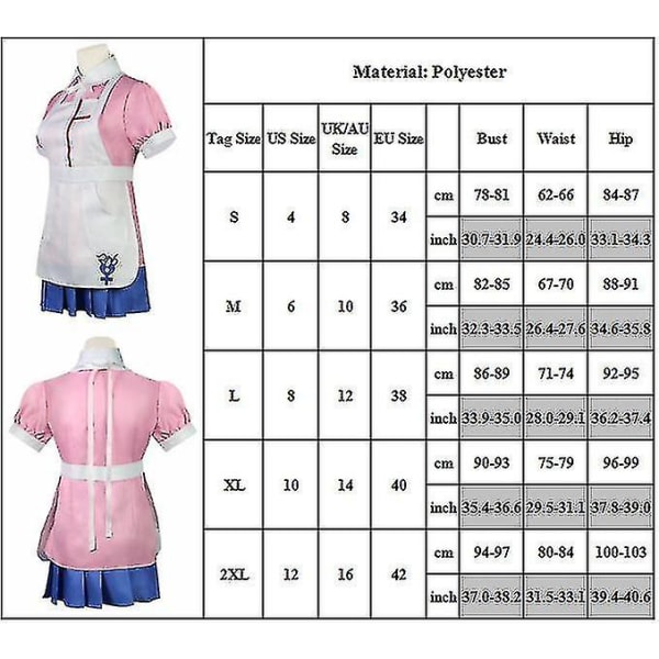 Mikan Tsumiki Kostyme Sett - Skjorte, Sløyfe, Forkle, Skjørt - Rollespill Uniform - Stilig Antrekk M