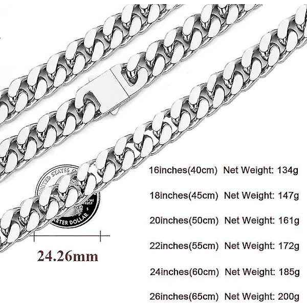 12mm Kuubalainen Ketju Miehille Naisille 316l Ruostumaton Teräs Pojat Hiphop Hopea Choker Kaulakoru 16/18/20/22/24/26 Tuumaa