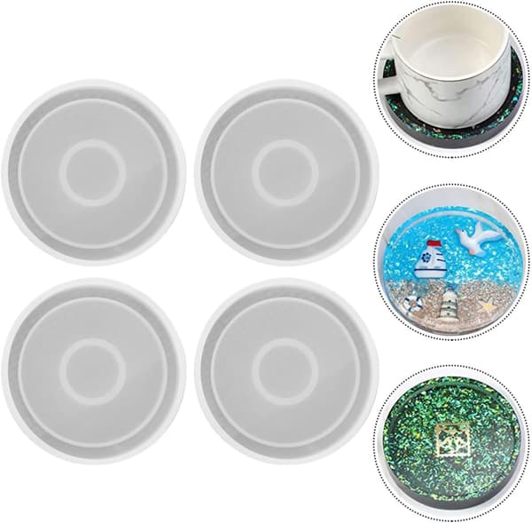 4 stk. runde silikone kopmåtteforme DIY Coaster Making Mold Sæt til harpikshåndværk epoxy, stor størrelse