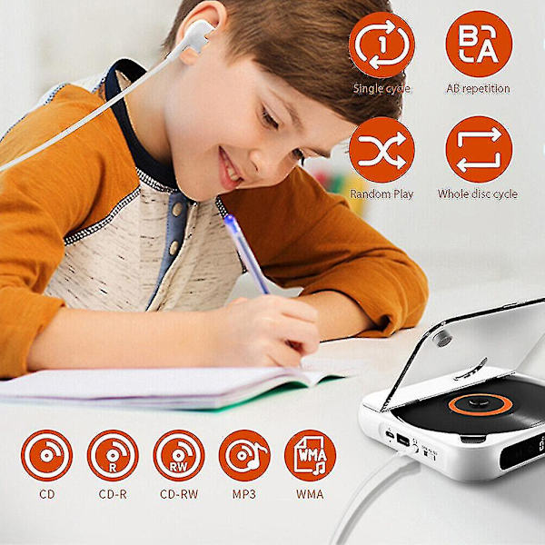 CD-spiller A-b Repeat Bluetooth-kompatibel CD-spiller Minnefunksjon For Hjem Bil White