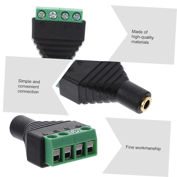 Skrueterminaladaptersett 4 stk 3,5 mm Stereo Hunnkontakt til Av 4 Skrueterminaler for Lyd, Video og PC-tilkoblinger