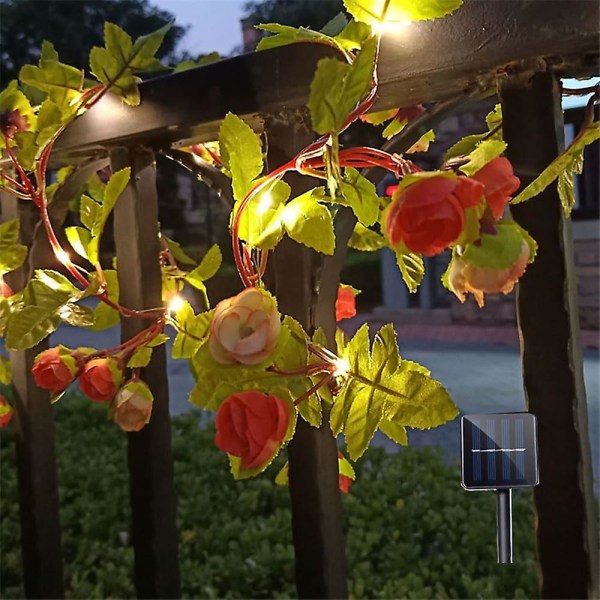 Solar Ivy Leaf Rose Leaf String Lights Outdoor LED
