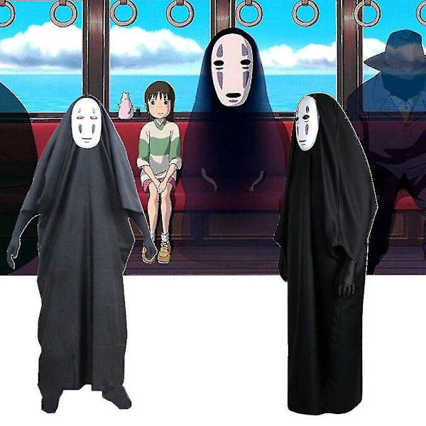 Spirited Away No Face Kaonashi Performance Kostume Fancy Up Outfit Kappe Maske Handsker Sæt M
