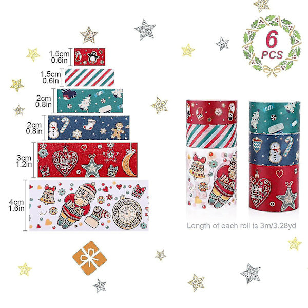 Jul-Washi Tejp Set 6 Rullar Jul Dekorativa Tejp