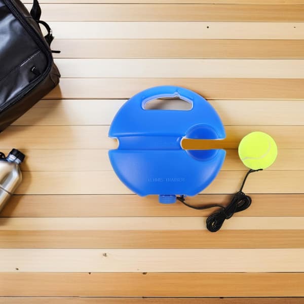 Tennis Tränare Rebounder Kit med Blå Rund Bas, 2 Elastiska Strängbollar för Soloträning