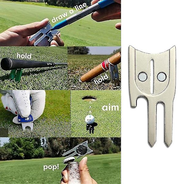Golf Gaffelværktøj Putting Bold Markering Lille Reparation Tæt Beslag Metal (1 Styk, Sølv)