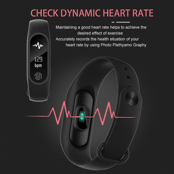 M2 Plus Hjertefrekvens Blodtrykk Armbånd Stegmåler