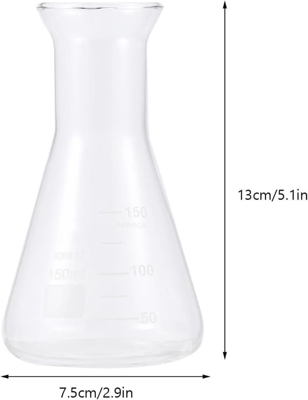 Glasskolbe 150 ml solid konisk form med propp for vitenskapelig laboratoriearbeid og studentbruk