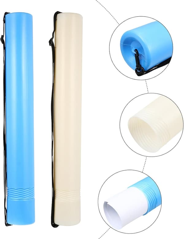 2 st teleskopiska förvaringsrör för affischer i plast med rem, utdragbara rit- och ritningsrör