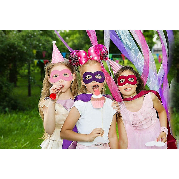 Superheltkappe og maske for barn - Reversibel sateng-kostyme med filtmaske for gutter og jenter - Festdrakt (rosa, lilla) (3-pakning)