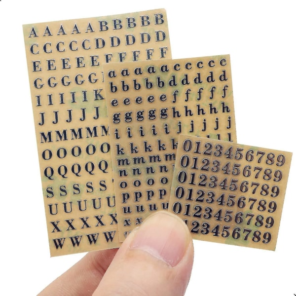6 ark små 0,12 tommers alfabetnummerklistremerker Glitterlegering selvklebende bokstaver Gull-yuhao