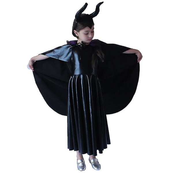 Pige Børn Maleficent Costume Kappe Hovedbeklædning Outfit 11-14 Years