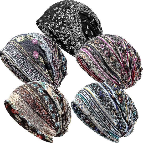 5 stycken damer slouchy mössa baggy skalle sov mössa turban huvudbonad