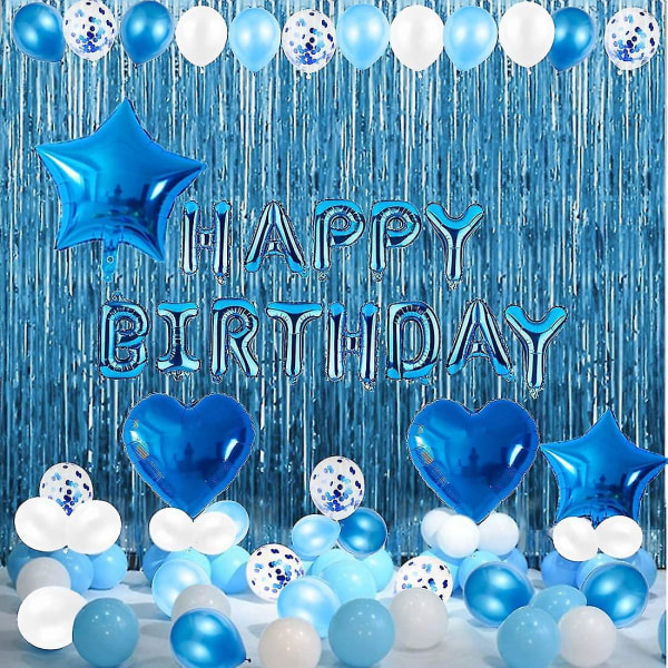 Födelsedagsdekorationer blå set, grattis på födelsedagen Garland konfetti ballonger